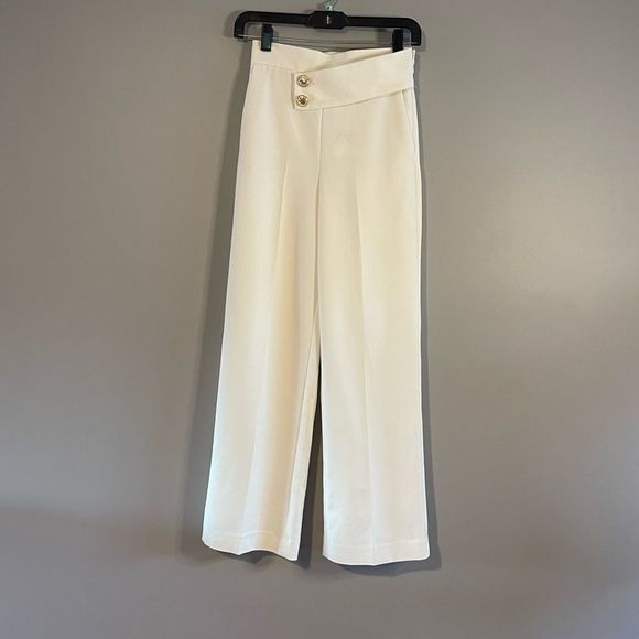 ZARA White High Waisted Gold Button Pant || SZ XS - Picture 10 of 17